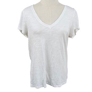 Liverpool Size L V-Neck Tee Vintage White Womens Slub Modal Cotton Minimalist